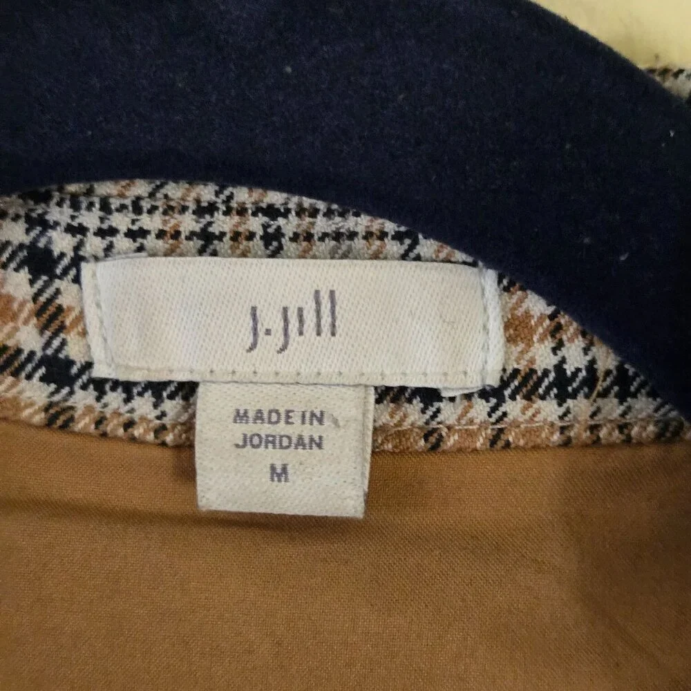 J. Jill Mendocino Plaid Blazer Tigers Eye One Button Closure Lightweight Size M